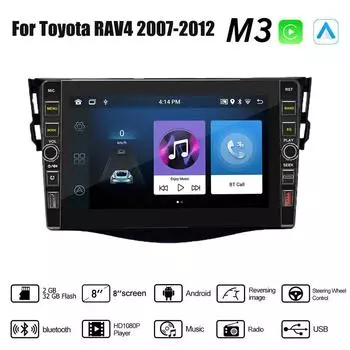 8-дюймовый автомобильный Android-радио для Toyota RAV4 2007-2012 с кнопочной ручкой 2din мультимедийный стерео видеоплеер WIFI GPS Carplay 2 + 32 ГБ 1+32GB