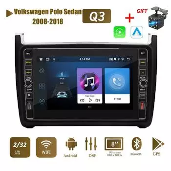 8-дюймовый автомобильный Android-радио для Volkswagen Polo Sedan 2008-2018 с кнопочной ручкой 2din мультимедийный стереовидеоплеер WIFI GPS Carplay 2 + 32 ГБ 1+32GB