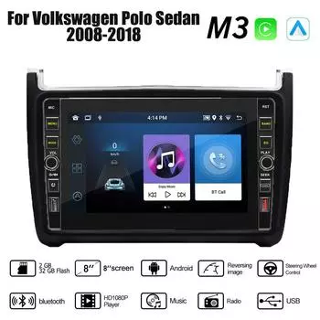 8-дюймовый автомобильный Android-радио для Volkswagen Polo Sedan 2008-2018 с кнопочной ручкой 2din мультимедийный стереовидеоплеер WIFI GPS Carplay 2 + 32 ГБ 1+32GB