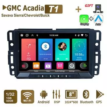 8-дюймовый автомобильный радиоприемник Android для GMC Acadia Savava Sierra Chevrolet Avalanche Suburban Carplay 2Din Autoaudio головное устройство навигация GPS 1+32 ГБ 1+32GB