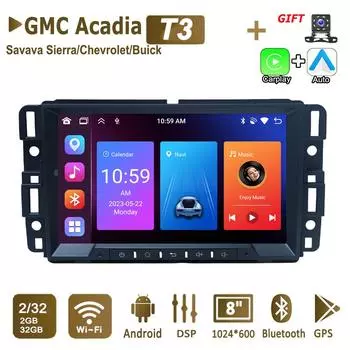 8-дюймовый автомобильный радиоприемник Android для GMC Acadia Savava Sierra Chevrolet Avalanche Suburban Carplay 2Din Autoaudio головное устройство навигация GPS 2+32 ГБ 1+32GB