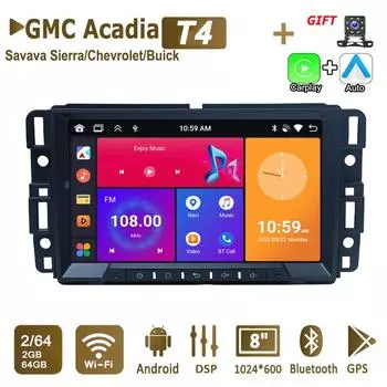 8-дюймовый автомобильный радиоприемник Android для GMC Acadia Savava Sierra Chevrolet Avalanche Suburban Carplay 2Din Autoaudio головное устройство навигация GPS 2+64 ГБ 1+32GB