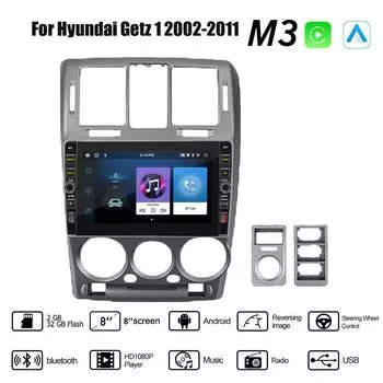 8-дюймовый автомобильный радиоприемник с Wi-Fi, стерео мультимедиа для Hyundai Getz 1 2002-2011 с кнопочной ручкой Android 2Din GPS Navi Carplay Auto 2 + 32 ГБ 1+32GB