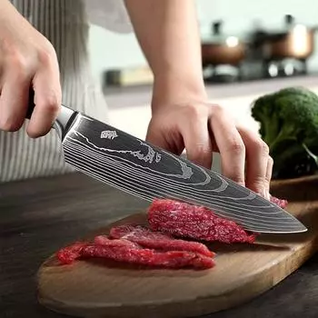 8-дюймовый дамасский нож шеф-повара Кухонный нож Лосось Сашими Дамасский нож Нож для нарезки Кухонный нож