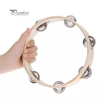 8-дюймовый детский деревянный бубен без головы, колокольчик, металлический однорядный музыкальный инструмент Wood Color