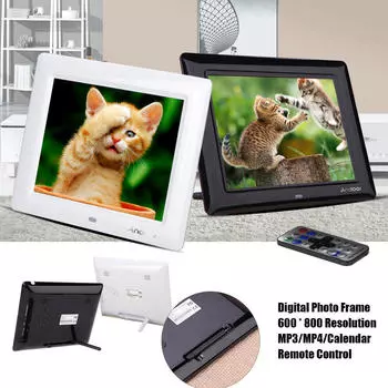 8-дюймовый HD TFT-LCD цифровая фоторамка, часы, MP3, MP4, видеоплеер с удаленным рабочим столом EU Plug белый