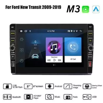 8-дюймовый Радио 2 Din Android Автомобильный GPS-навигатор для Ford New Transit 2009-2019 с кнопочной ручкой Мультимедийный плеер Стерео Аудио Авто Carplay 2 + 32 ГБ 1+32GB