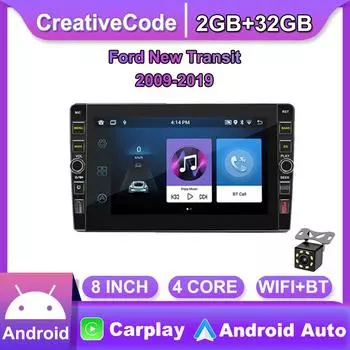 8-дюймовый Радио 2 Din Android Автомобильный GPS-навигатор для Ford New Transit 2009-2019 с кнопочной ручкой Мультимедийный плеер Стерео Аудио Авто Carplay 2 + 32 ГБ 1+32GB