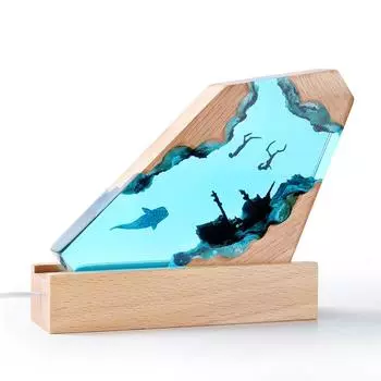 8-дюймовый светильник из смолы Ocean Wood - многофункциональный ночник, регулируемое свечение, подходит для гостиной, спальни или офиса, прикроватная тумбочка в спальне