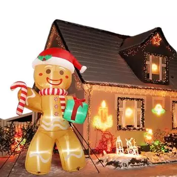 8 футов/2,4 м рождественские надувные фигурки в виде пряничного человечка со встроенными светодиодами рождественские надувные украшения для двора для сада, газона, рождественский декор