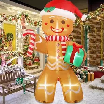 8-футовый надувной пряничный человечек, рождественские украшения для двора со встроенными светодиодами, надувное рождественское украшение