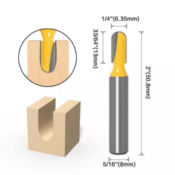 8 Handle Deep Round Bottom Cutter Woodworking Milling Cutter Slotting Cutter Trimming Machine Cutter Head Engraving Machine Bakelite Gong Cutter Deep Round Bottom Knife 8 * 1/4