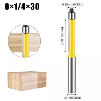 8 Handle Head Double Bearing Trimming Knife Tungsten Steel Imitation Woodworking Milling Cutter Slotting Flat Edge Knife Alloy Blade Head Set Double bearing trimming knife 8 * 1/4 * 30
