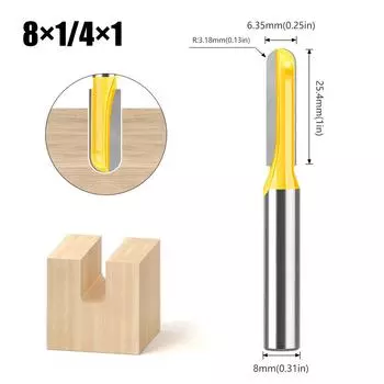 8 Handle Lengthened Deep Round Bottom Cutter Woodworking Milling Cutter Slotting Cutter Trimming Machine Cutter Head Engraving Machine Bakelite Extended Deep Round Bottom 8 * 1/4 * 25.4