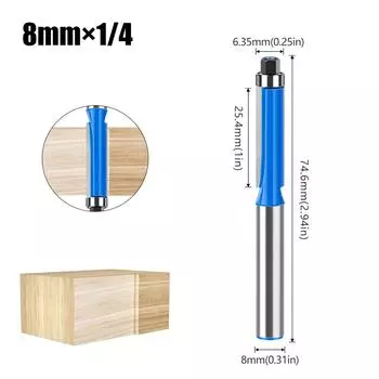 8 Handle with Bearing Trimming Knife Double Edge Straight Knife Woodworking Milling Cutter Trimming Machine Cutter Head Engraving Machine Gong Knife trimming knife blue 8 * 1/4