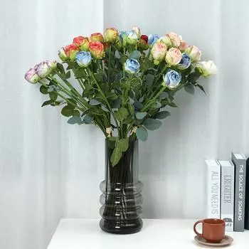 8 Head Baked Edge Rose Bouquet Wedding Simulation Flower Home Decoration Fake Flower Decoration Simulation Rose Bouquet 64cm бежевый