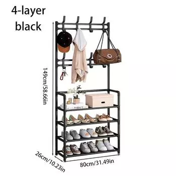 8 Hooks 4/5-layer Metal Frame Multi-Functional Shoe and Hat Rack | Space-Saving Large Capacity Storage, for Living Room, Entryway, or Corner Use 4-layer