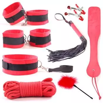 8 In1 Piece BDSM Bondage Supplies Set Couple Bondage Sex Toys Training Tool Set Red