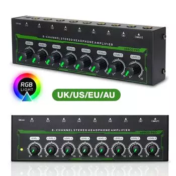 8-канальный усилитель для наушников с адаптером питания, стереоусилитель для наушников, портативный разветвитель для наушников для записи музыкального микшера EU