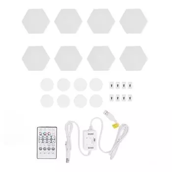 8 комплектов RGB светодиодных шестигранных настенных светильников с синхронизацией музыки и голосовым управлением с дистанционным управлением WIFI USB RGB настенных светильников для Mov