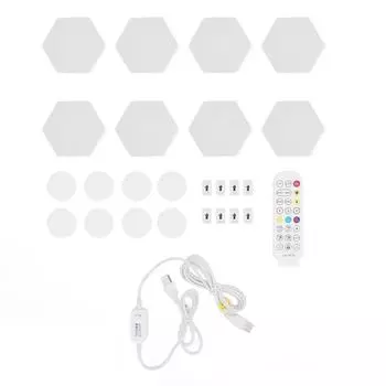 8 комплектов шестигранной световой панели с голосовым управлением, синхронизацией музыки, шестигранной светодиодной подсветкой RGB с Bluetooth-приложением и пультом дистанционного управления