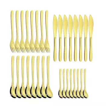 8 комплектов золотой столовой посуды, набор столовых приборов, западный нож, вилка, кофейная ложка, столовые приборы, столовое серебро из нержавеющей стали, набор посуды для вечеринок серебряный
