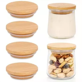 8 крышек для банок с йогуртом, деревянные крышки, крышки для банок с йогуртом с силиконовыми уплотнительными кольцами, стеклянные крышки для хранения печенья 8pcs