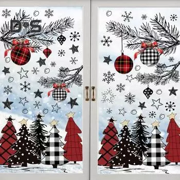 8 листов/комплект рождественских наклеек на окна из водонепроницаемого ПВХ-шара в виде елки, снежинки, статическая наклейка на стекло для украшения дома, офиса и вечеринки 1 Set