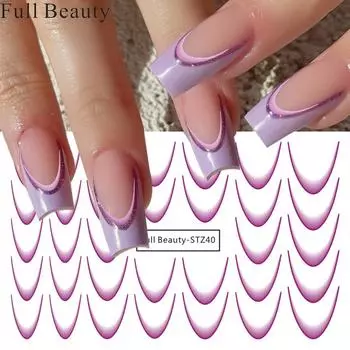 8 листов / набор французских наклеек для ногтей, наклейки для дизайна ногтей, красочные слайдеры, декор для маникюра