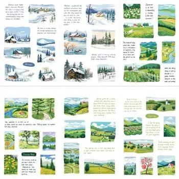 8 листов, наклейка с изображением пейзажа четырех сезонов, весна, лето, осень, зима, лес, водонепроницаемый ПВХ, чехол для телефона «сделай сам», комплект наклеек для ноутбука, скрапбукинга
