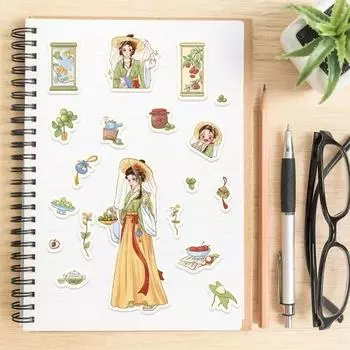 8 листов наклейки Hanfu для девочек, традиционная китайская одежда, самоклеящаяся водонепроницаемый ПВХ чехол для телефона «сделай сам», чемодан, скейтборд, ноутбук, набор наклеек для скрапбукинга 8pcs