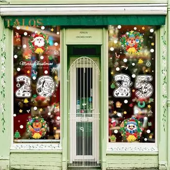 8 листов рождественских наклеек на окна, милые Санта-Клаус, снеговики, олени, снежинки, наклейки на окна для зимнего рождественского украшения для домашней вечеринки A