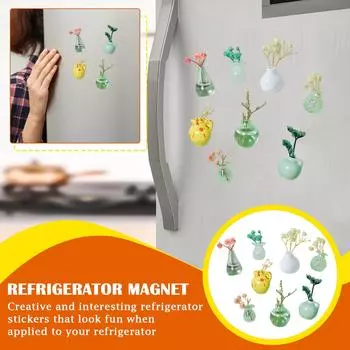 8 маленьких магнитов для ваз, маленькие керамические наклейки на холодильник для ваз, 3D керамические наклейки на холодильник для вазы с растениями для кухни и декора One Size