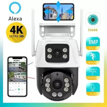 8-мегапиксельная Wi-Fi камера PTZ для улицы, ночного видения, двойной экран, обнаружение человека, 4-мегапиксельная IP-камера видеонаблюдения, защита безопасности