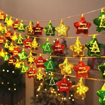 8 мигающих рождественских гирлянд, декоративный светильник на батарейках, узоры в виде снежинок и рождественских елок для домашнего декора