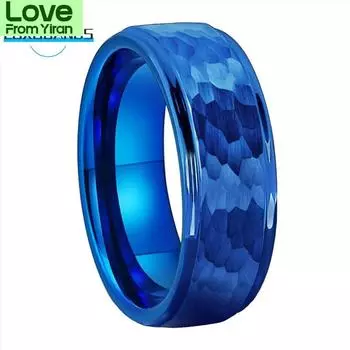 8 мм 6 мм синие вольфрамовые обручальные кольца для мужчин Wemen Hammer ступенчатые края помолвочные куполообразные кольца матовая отделка удобная посадка 6