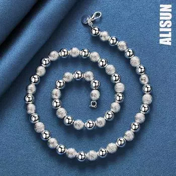 8 мм 92 пробы стерлингового серебра бусины ожерелье, модные свадебные украшения 45CM