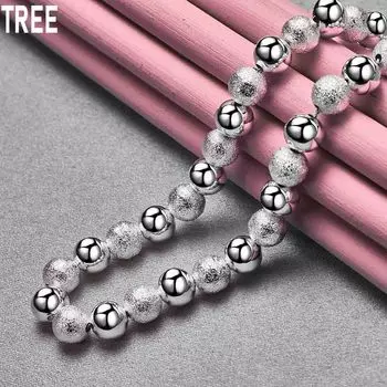 8 мм 92 пробы стерлингового серебра бусины ожерелье, модные свадебные украшения 45CM