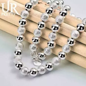 8 мм 92 пробы стерлингового серебра бусины ожерелье модные свадебные украшения 45CM