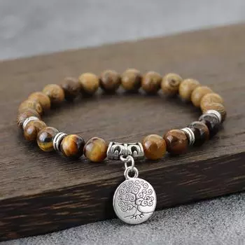 8 мм браслет ручной работы из натурального камня и дерева, мужской браслет из лавового камня в этническом стиле «Дерево жизни», бирюзовый браслет, украшения для йоги