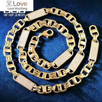 8 мм квадратное кластерное кубинское ожерелье-цепочка для мужчин хип-хоп звено золотого цвета блестящие цирконии модные рок-ювелирные изделия 16inch
