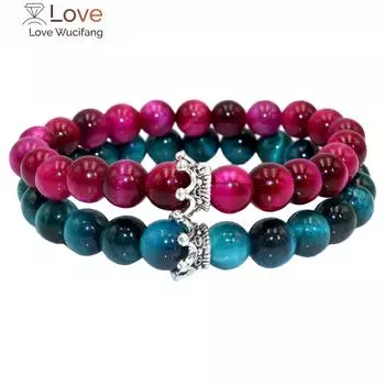 8 мм натуральный камень браслет для мужчин мода роскошь антикварная корона агаты тигровый глаз камень бусина пара браслеты ювелирные изделия мужской