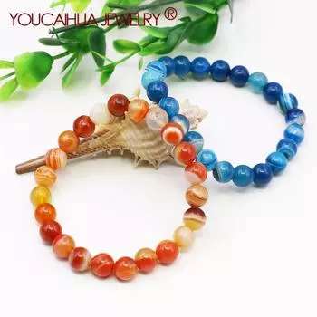 8 мм натуральный полосатый агат, круглые бусины, камень, браслет на удачу, разноцветный нефрит, драгоценный камень, ручная работа, подарки для женщин/девочек, дизайн ювелирных изделий