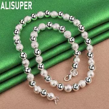 8 мм серебряное ожерелье с бусинами 925 пробы, модные свадебные украшения 45CM