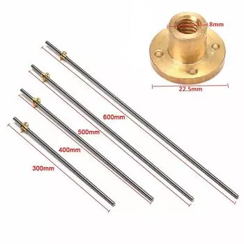 8 мм трапециевидный стержень из нержавеющей стали с латунной гайкой для 3D-принтера 500mm