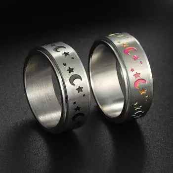 8 мм звезды луна антистрессовое кольцо обручальное кольцо ювелирные изделия аксессуары подарок нержавеющая сталь вращающиеся парные кольца 5