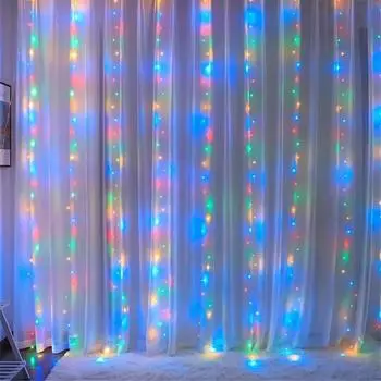 8 Modes Curtain Garland LED String Lights USB Remote Control Fairy Lights Christmas Holiday Wedding Decoration for Bedroom Home 3Mx1M 100LED теплый белый