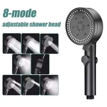 8 Modes High-Pressure Shower Head Fall Resistance Black Handheld Showerhead Water Saving Bathroom Shower Accessories Tool Parts