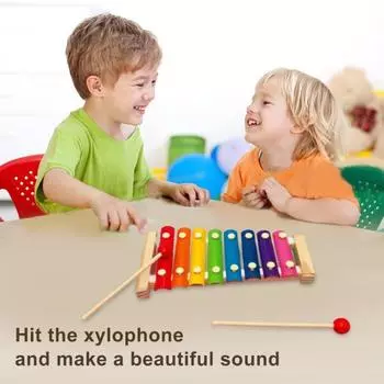 8-нотный деревянный игрушечный ксилофон с 2 молоточками, цветные металлические клавиши, ксилофон для малышей, обучающий ударный музыкальный инструмент, игрушка 1 Set