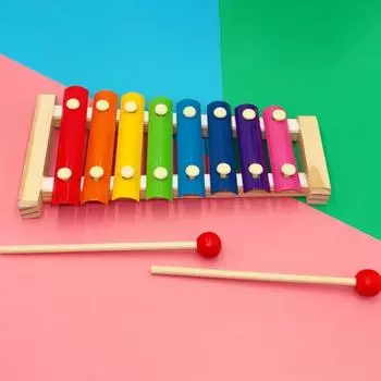 8-нотный деревянный игрушечный ксилофон с 2 молоточками, цветные металлические клавиши, ксилофон для мальчиков и девочек, обучающий ударный музыкальный инструмент, игрушка 1 Set